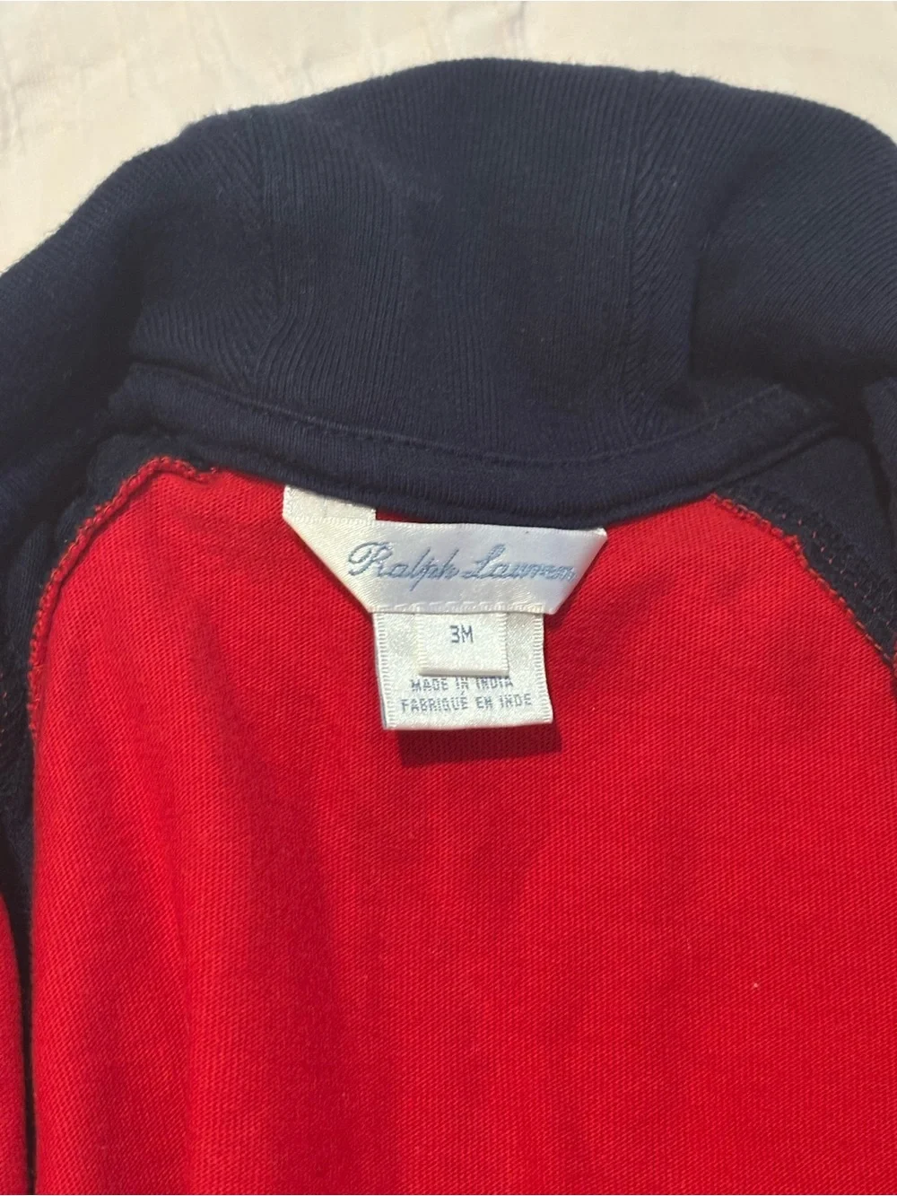 Ralph Lauren Red and Navy Stripe-Trim Footed Baby One-Piece